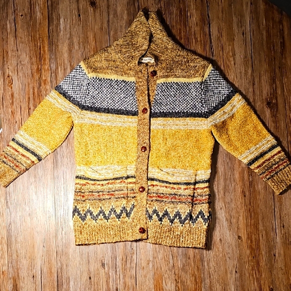 The Normal Brand Sweaters - Womens The Normal Brand Anthropologie Yellow and Brown Knit Cardigan Small